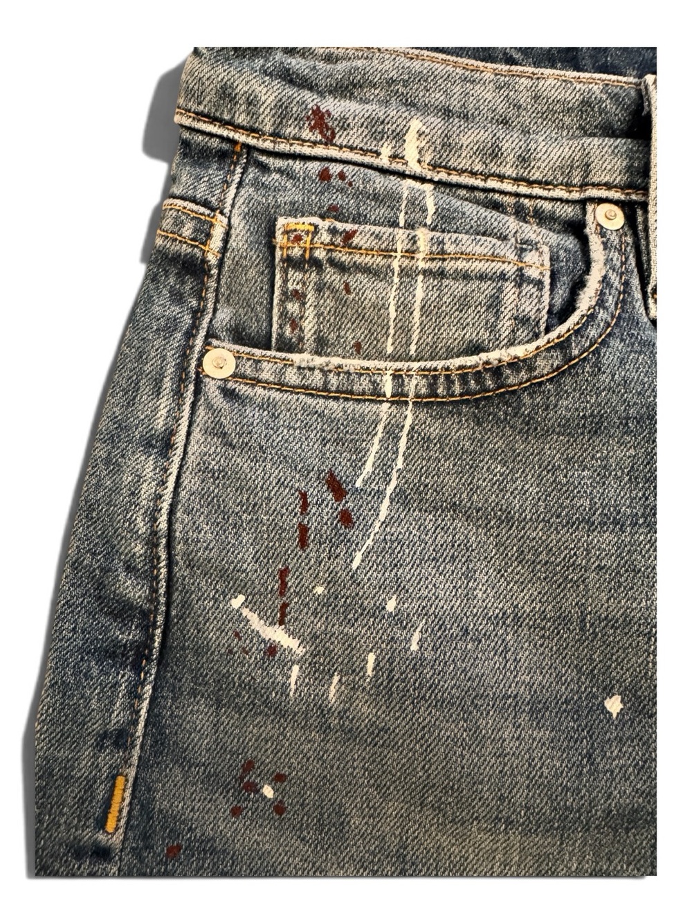 Hudson Jeans Hana Shorts in Blue Distressed Splattered Denim - Picture 7 of 9